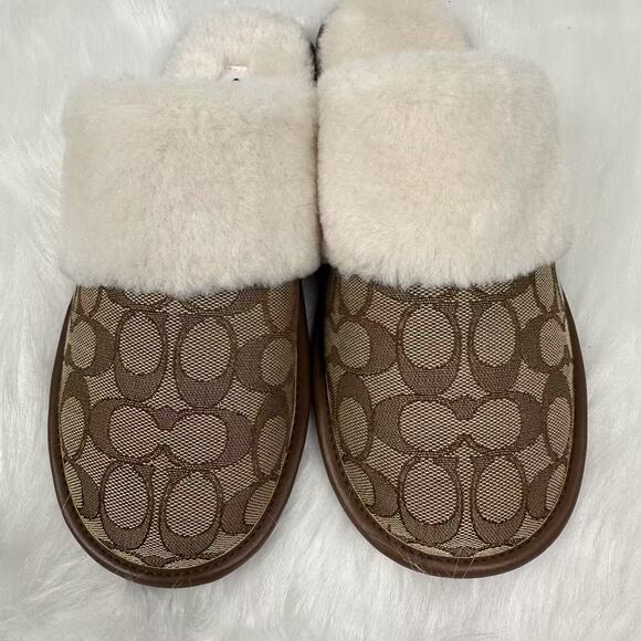 Coach Zena Khaki Slipper In Signature Jacquard Size 8 - Picture 5 of 9